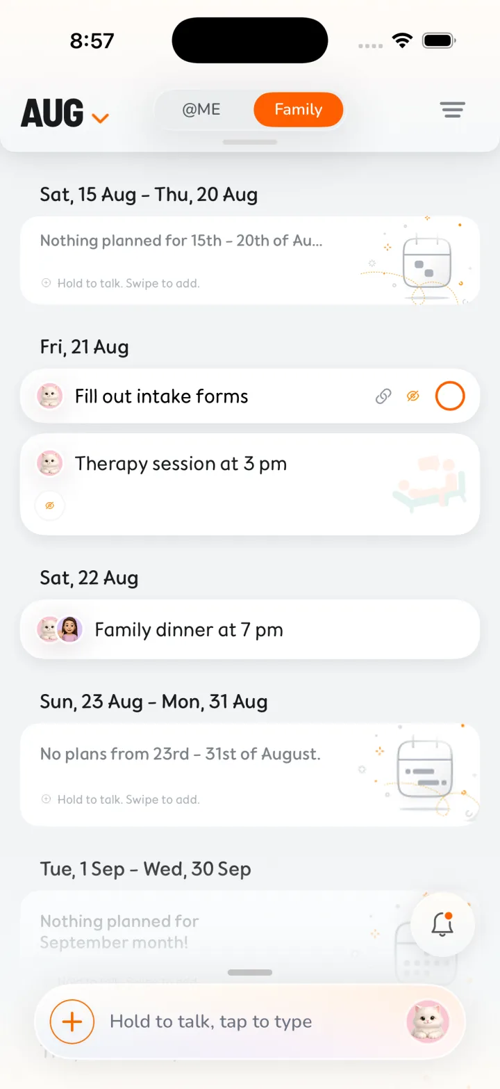 A private event and linked private to-do visible to their owner on iPhone.